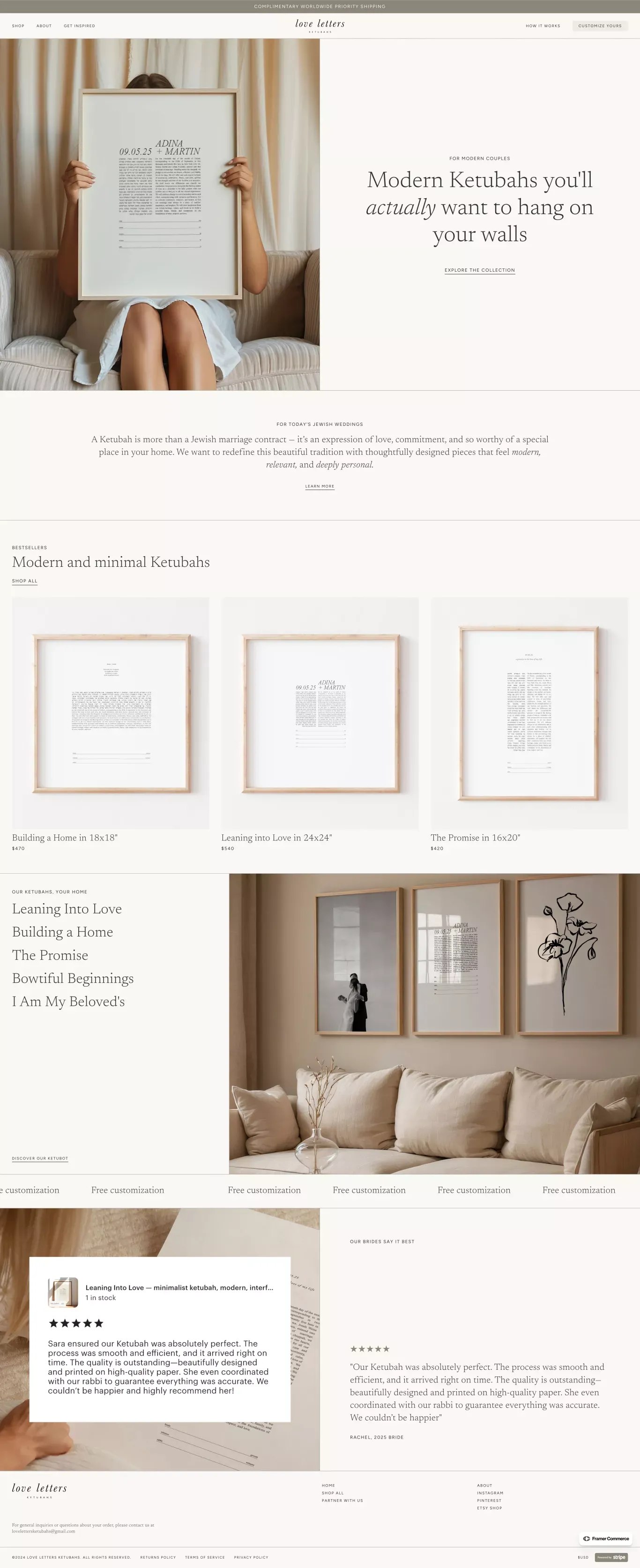 Love Letters Ketubahs - Modern, Premium Wedding Ketubahs - Ecommerce design