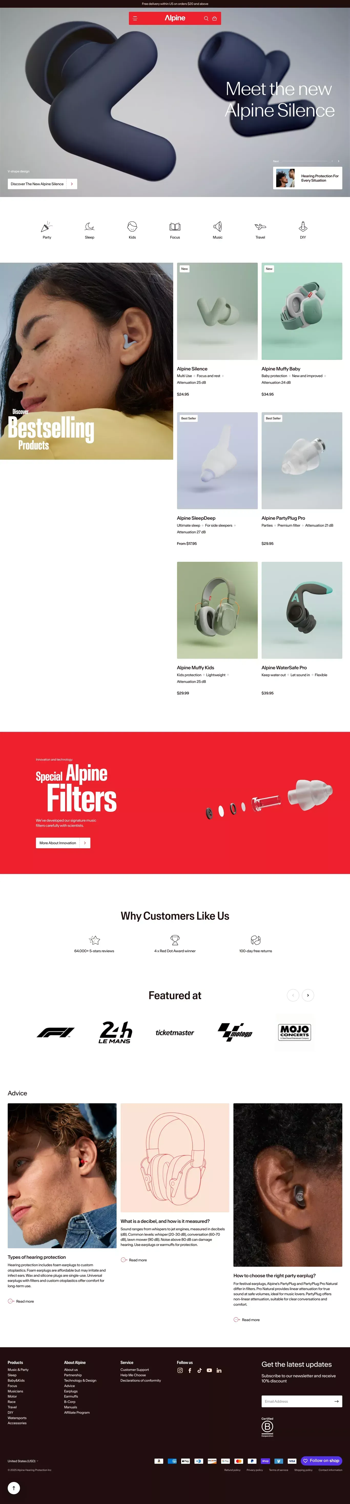 Alpine - No. 1 Hearing Protection for Every Situation - Ecommerce design