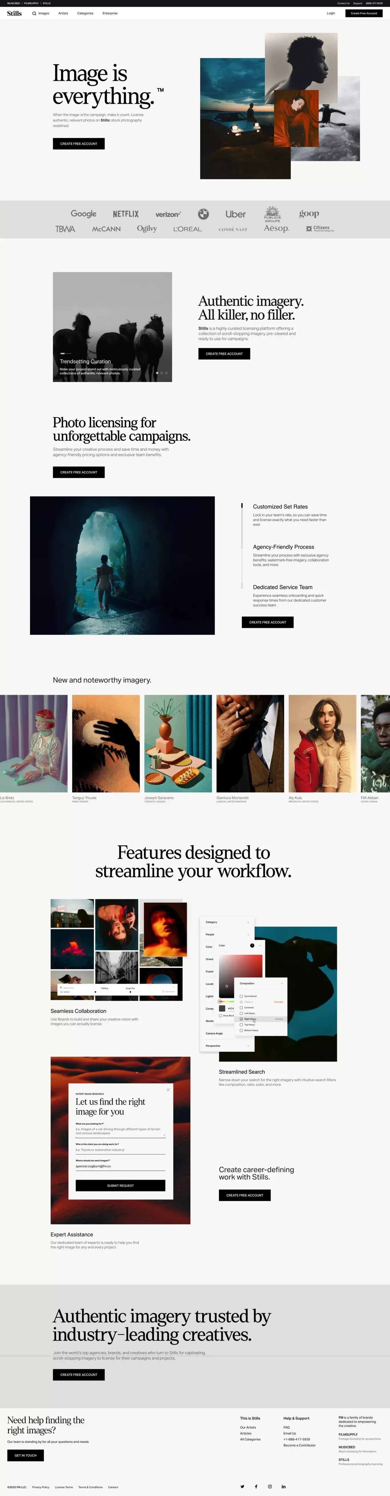 The New Standard in Photo Licensing | Stills - Landing design