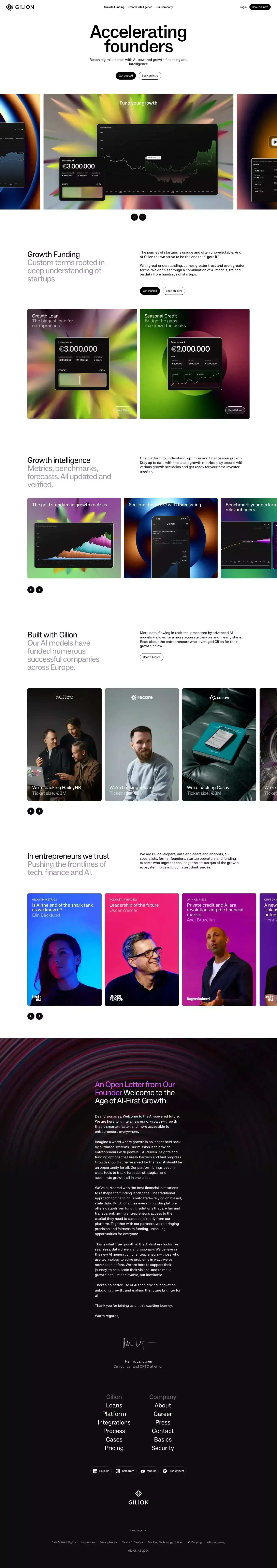 Gilion: Startup Funding, Growth Financing, and Analytics - Landing design