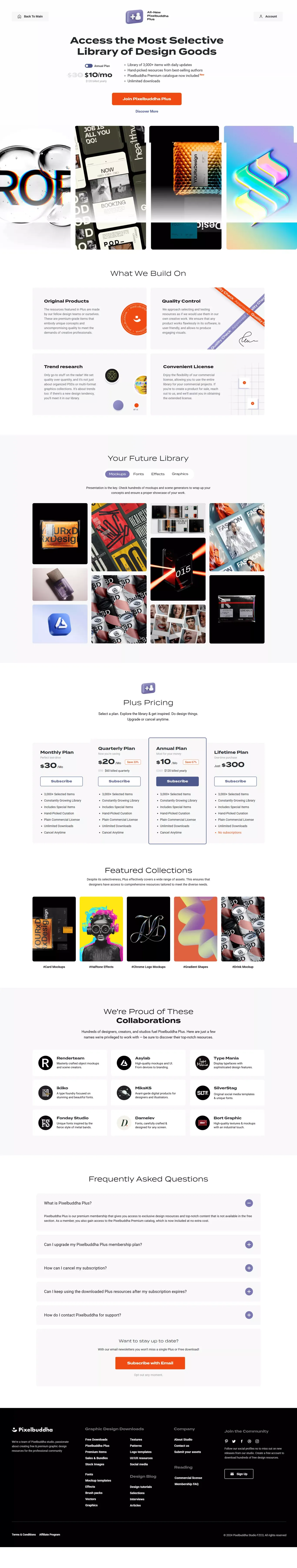 Pixelbuddha Plus Premium Membership - 3,000+ Selective Graphic Design Packs - Landing design