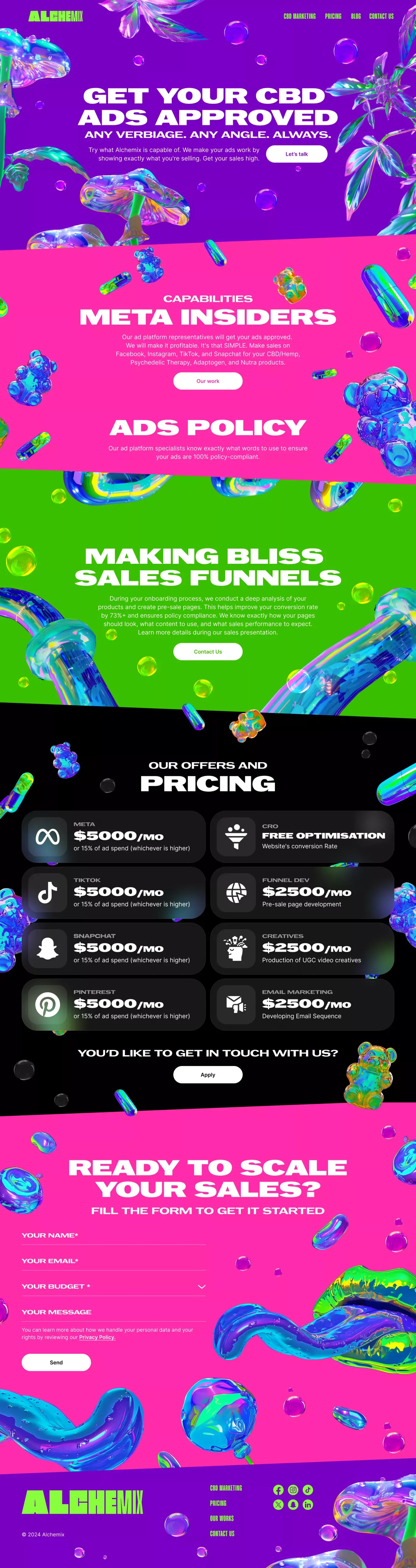 Alchemix CBD Marketing Agency With Ban-proof Solutions - Landing design