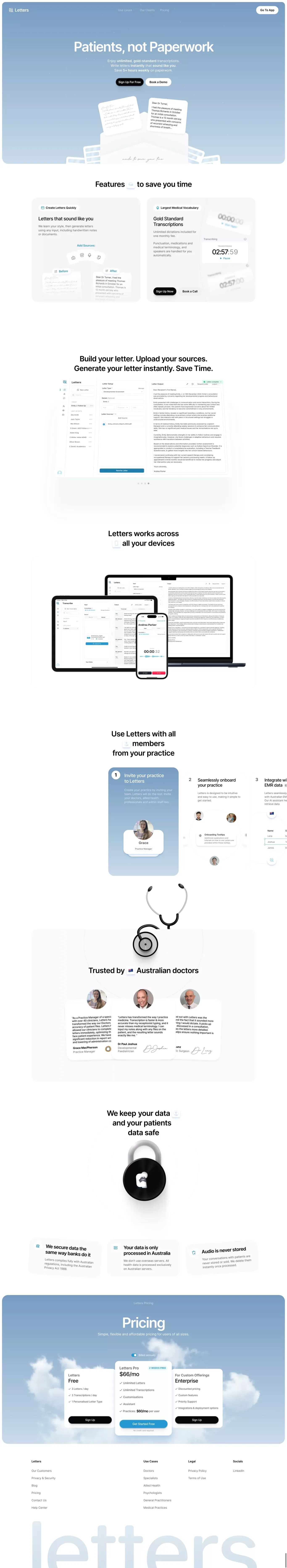 Letters.App - Write Medical Letters Instantly & AI Medical Scribe - Landing design