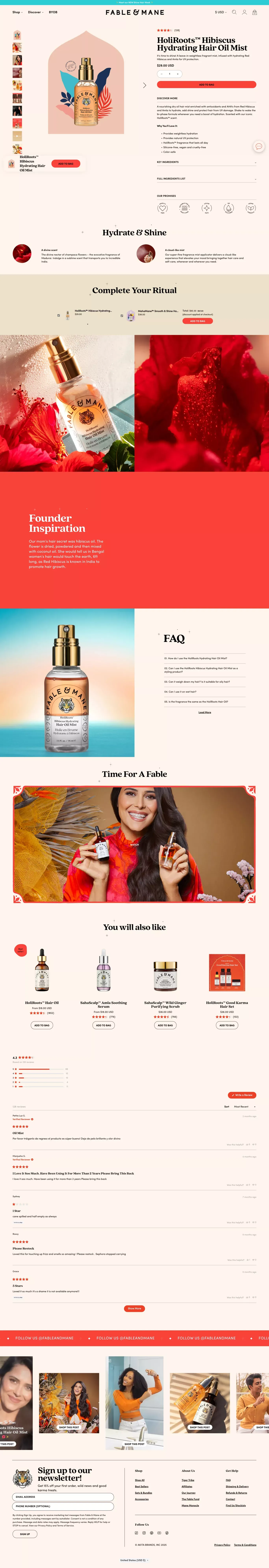 HoliRoots™ Hibiscus Hydrating Hair Oil Mist | Fable & Mane - Product page design