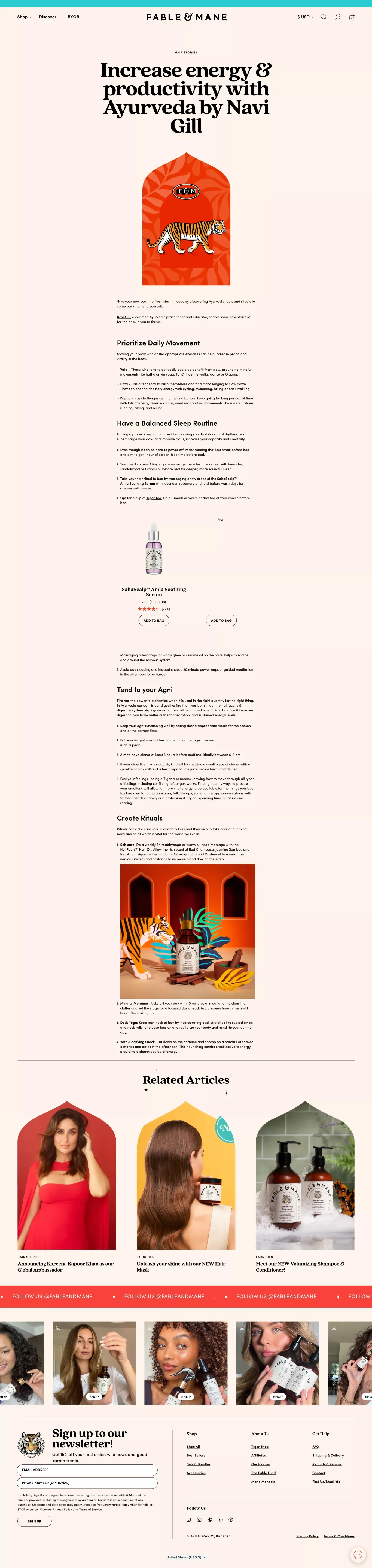 How To Increase Energy & Productivity With Ayurveda | Fable & Mane - Blog Post design
