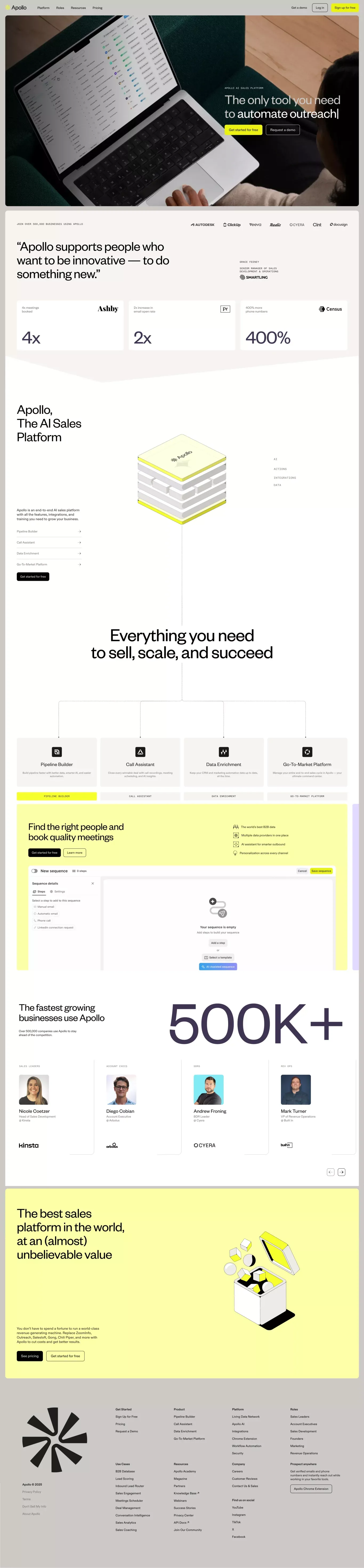 B2B Sales Platform Powered by AI | Apollo - Landing design
