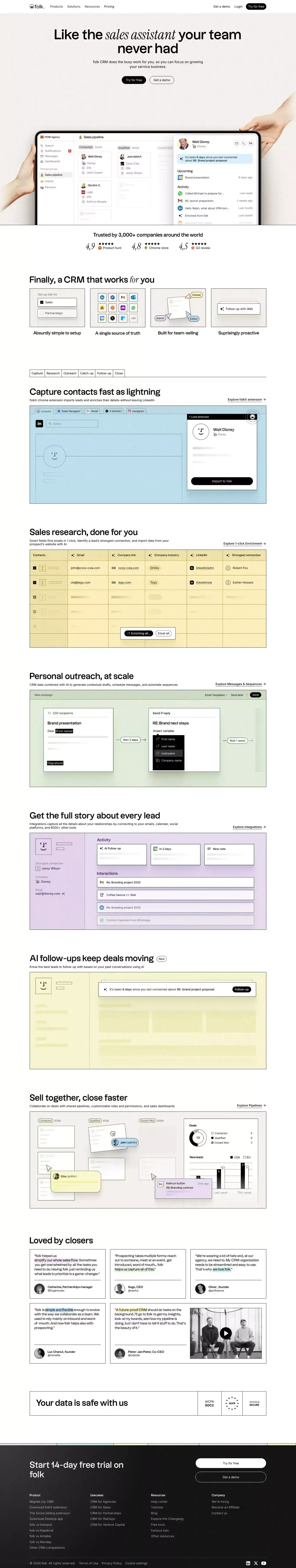 folk, like the sales assistant your team never had - Landing design