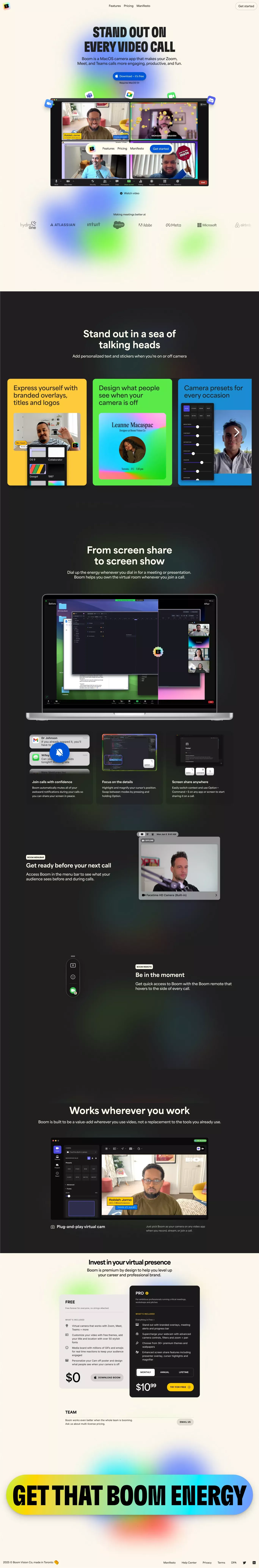 Get the Boom App: Bring the Boom to every video call - Landing design