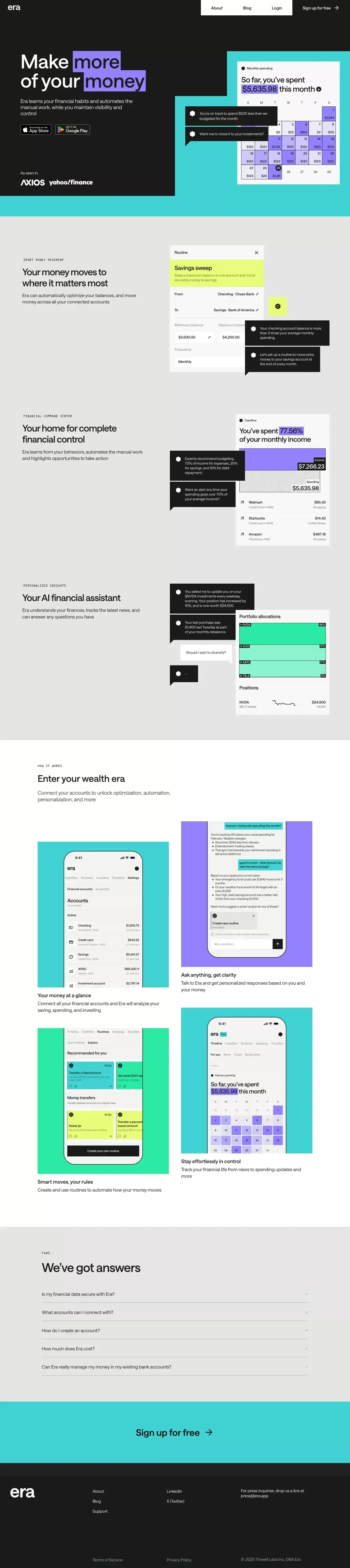 AI to make more of your money | Era - Landing design