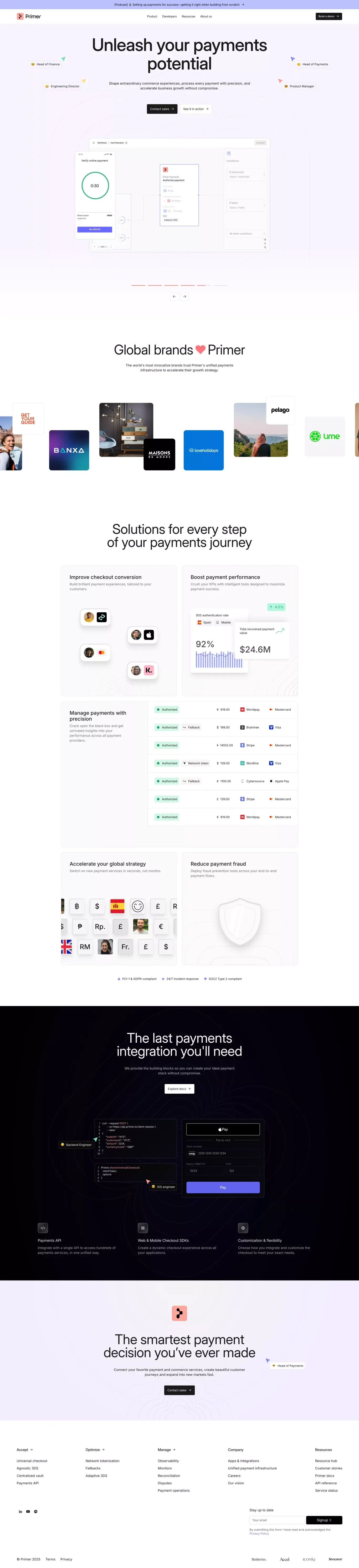 The unified infrastructure for global payments and commerce | Primer - Landing design