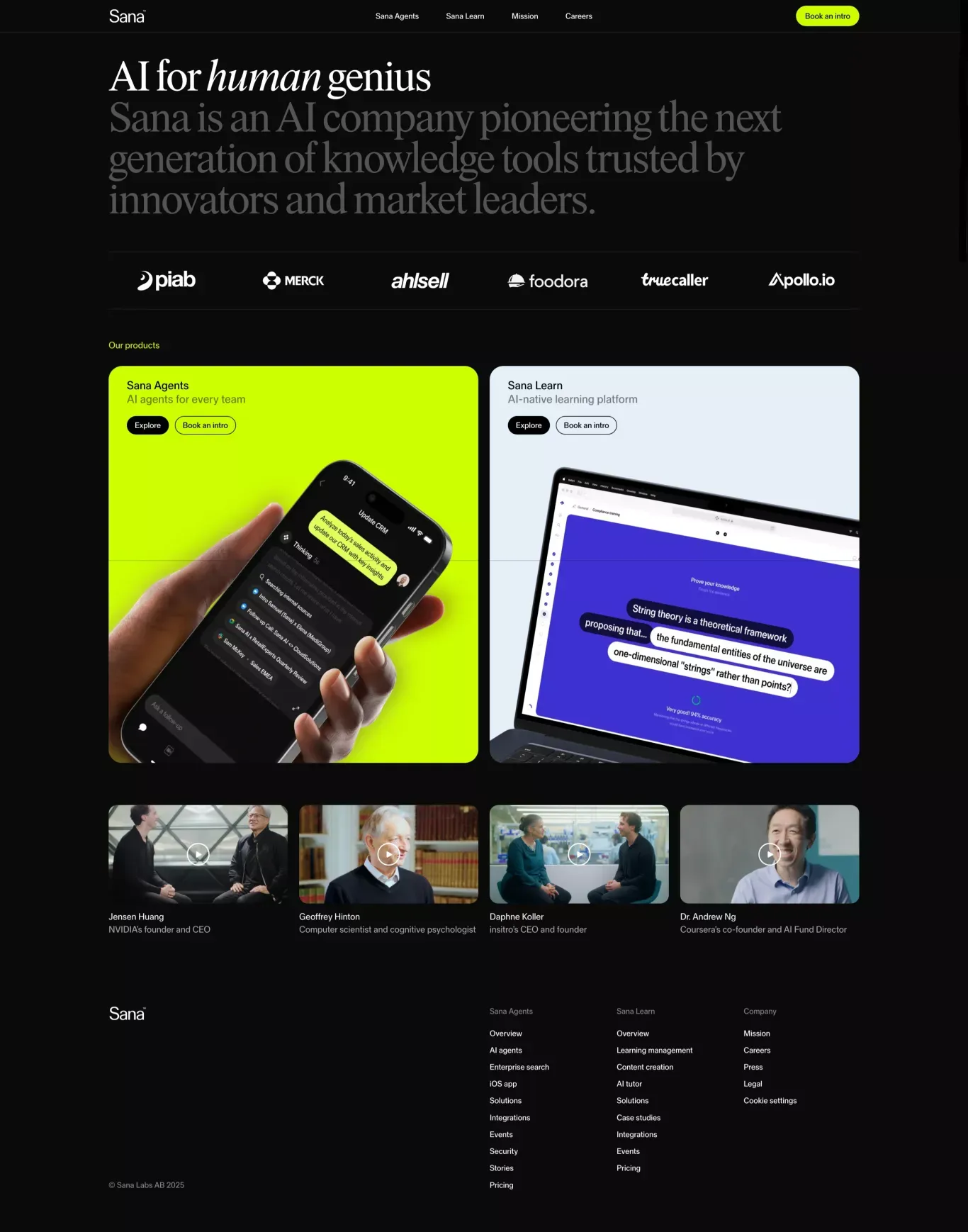 AI tools for human knowledge | Sana - Landing design