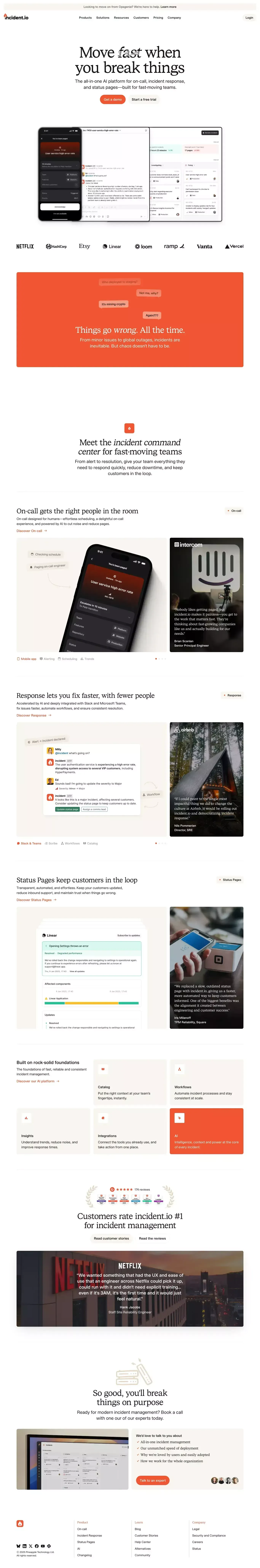All-in-one incident management platform | incident.io - Landing design