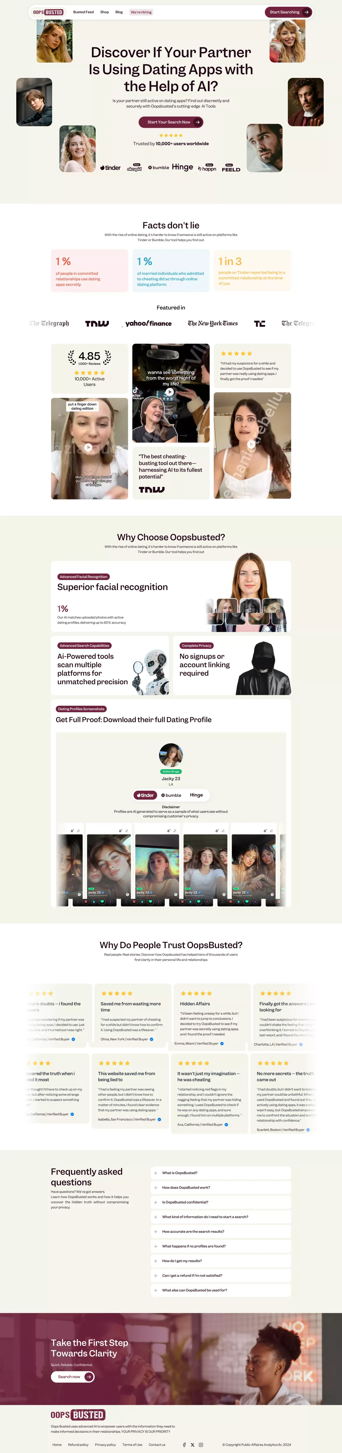 Oops Busted - Unmask hidden truths in the digital dating world - Portfolio design