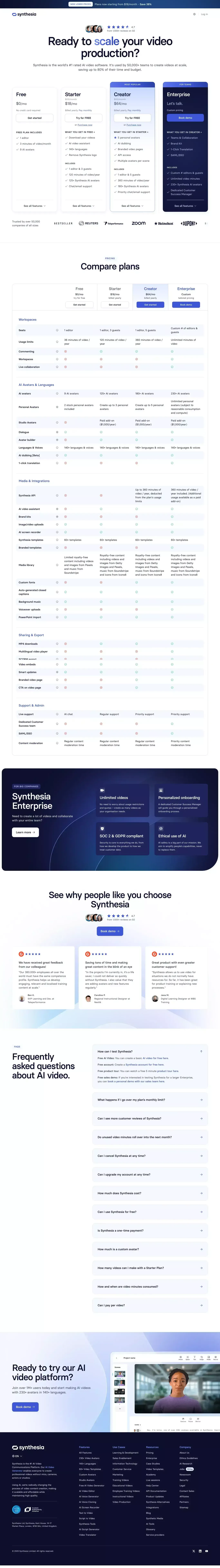 Synthesia Pricing | From $18 per Month - Pricing design