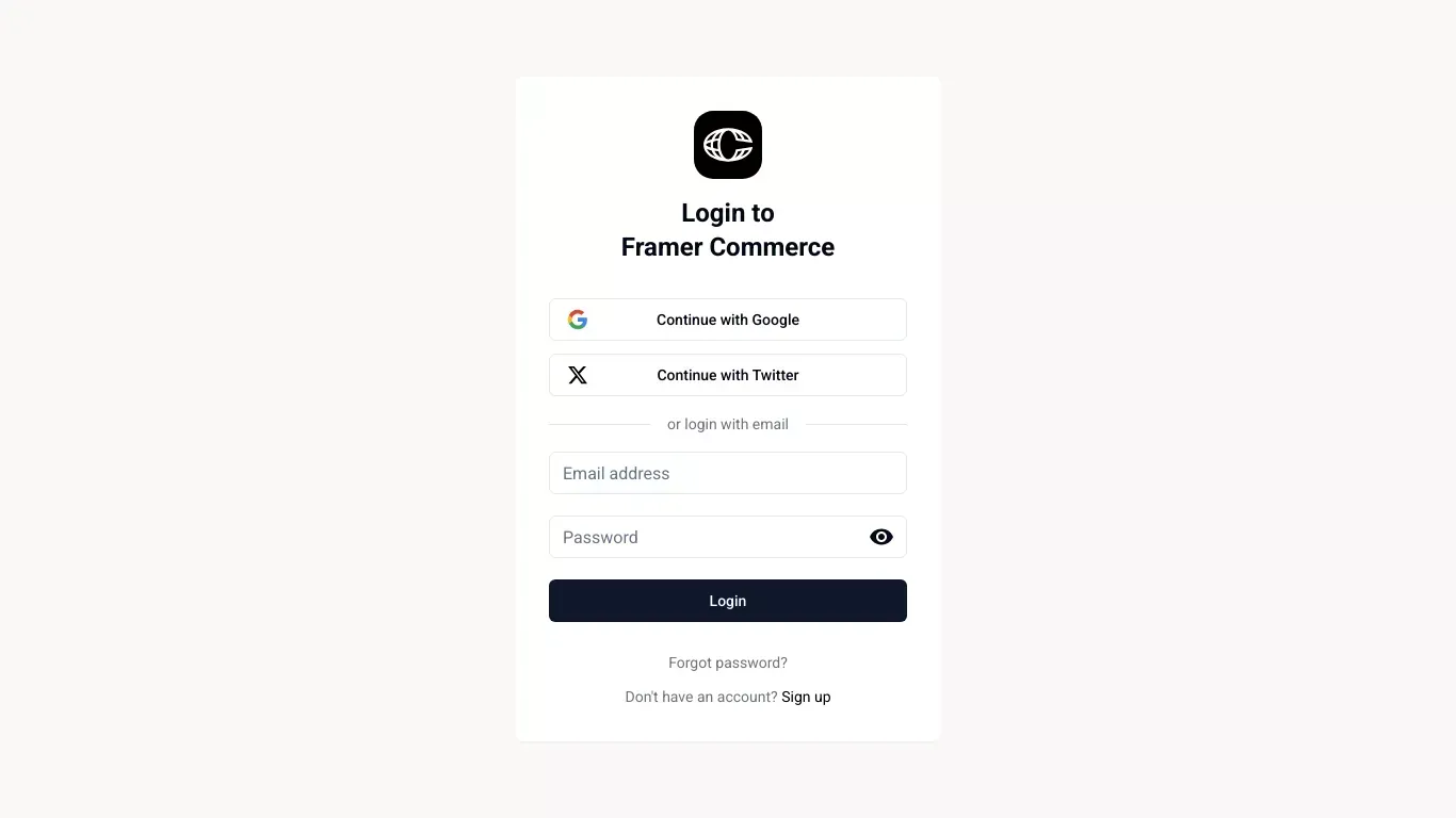 Framer Commerce - Sign Up design