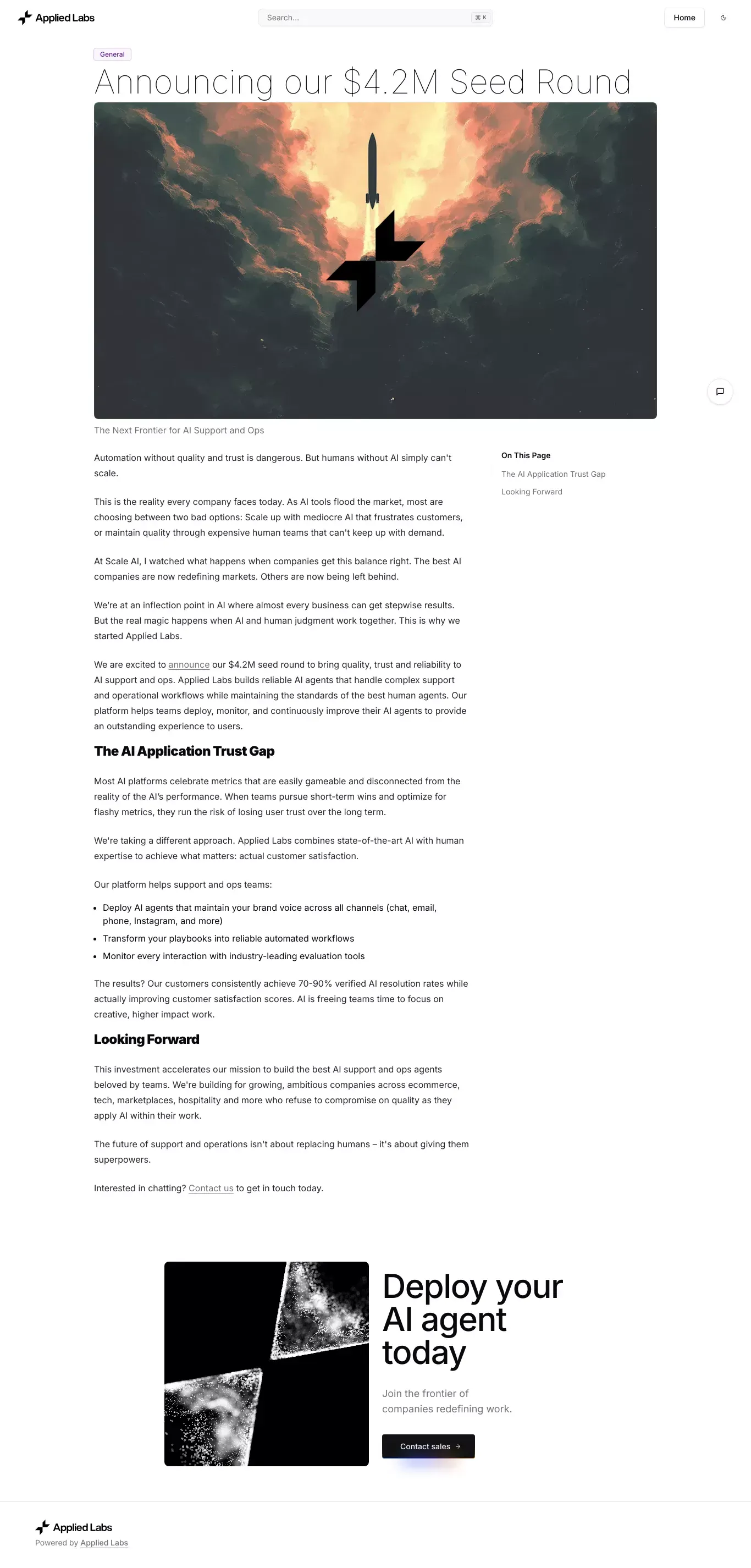 Applied Labs Blog | Announcing our $4.2M Seed Round - Blog Post design