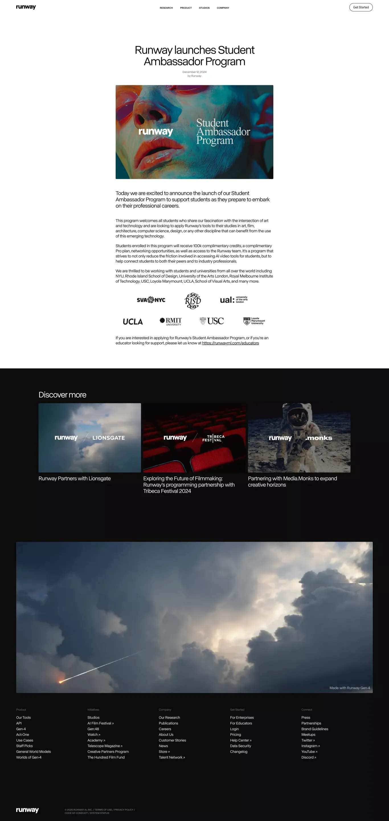 Runway News | Runway launches Student Ambassador Program - Blog Post design