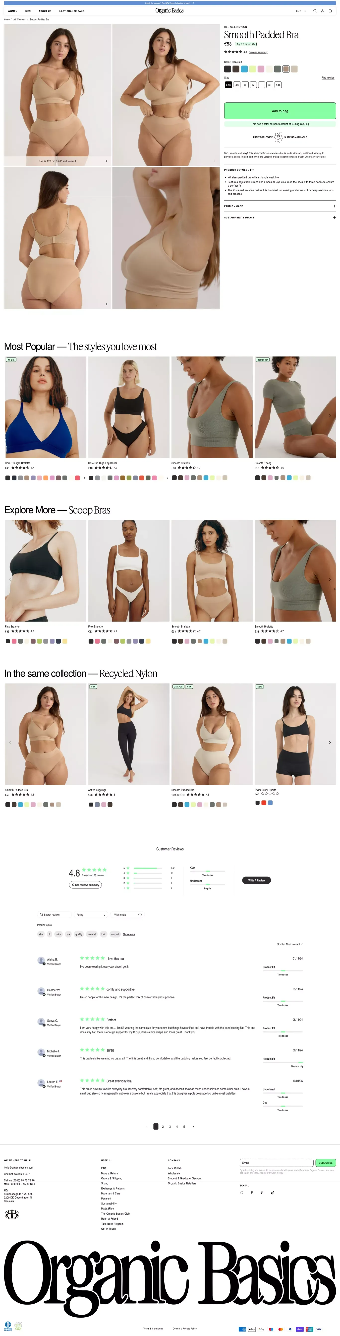 Buy Smooth Padded Bra | Fast Delivery | Organic Basics EU - Product page design
