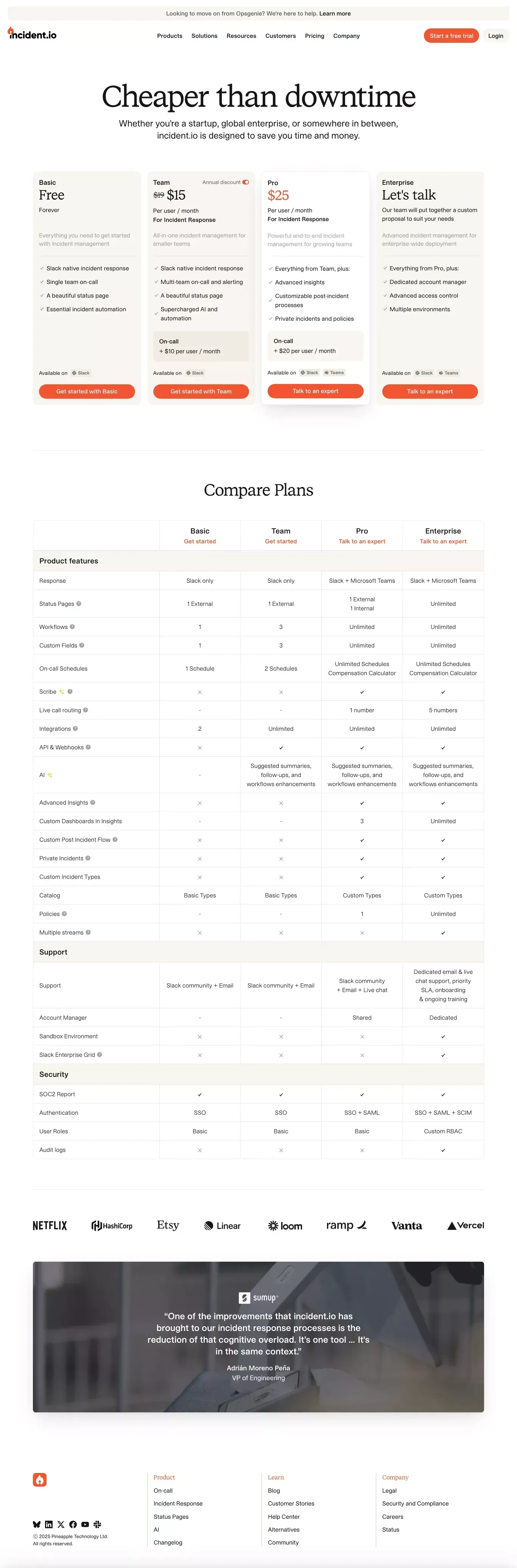 Pricing | incident.io - Pricing design