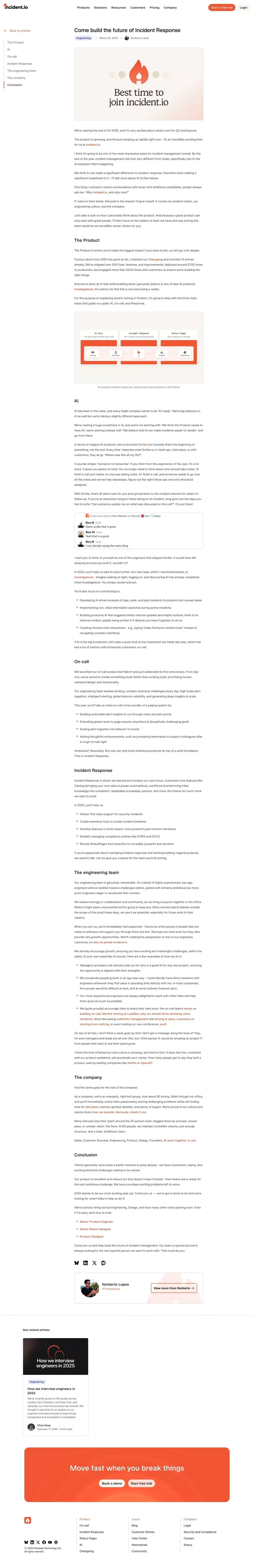 Come build the future of Incident Response | Blog | incident.io - Blog Post design