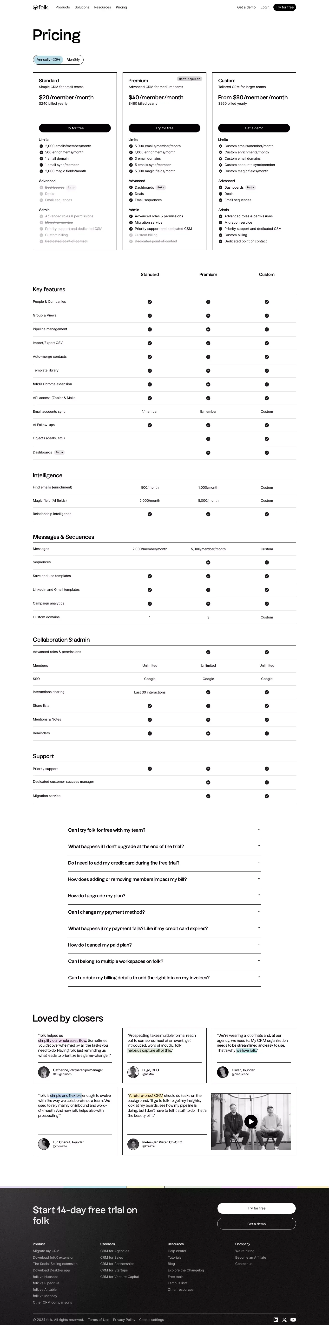 Try folk for free - Pricing design