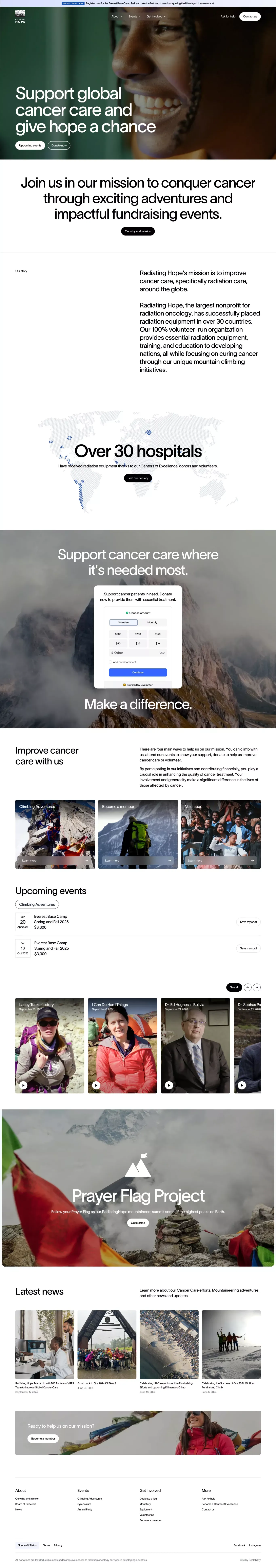 RadiatingHope® | A Non-Profit for Global Cancer Care & Support - Landing design