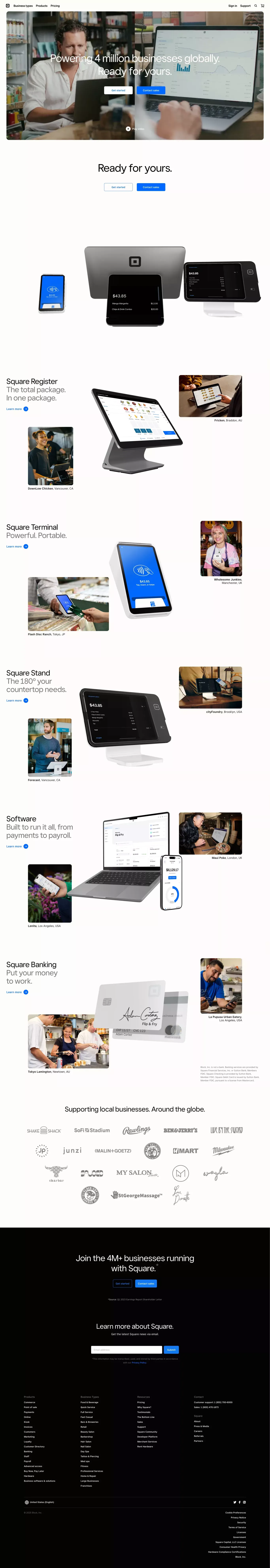 Power your entire business | Square - Landing design
