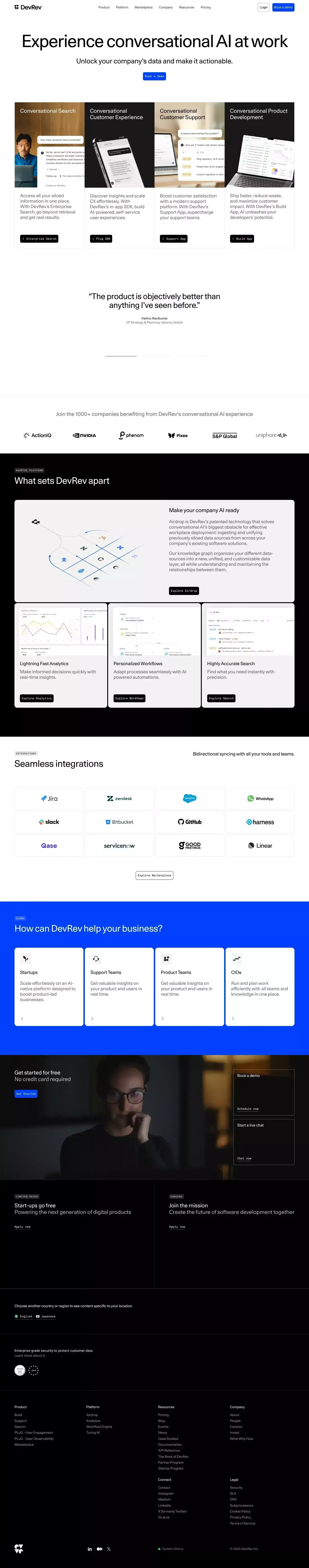 DevRev: Conversational AI at work - Landing design