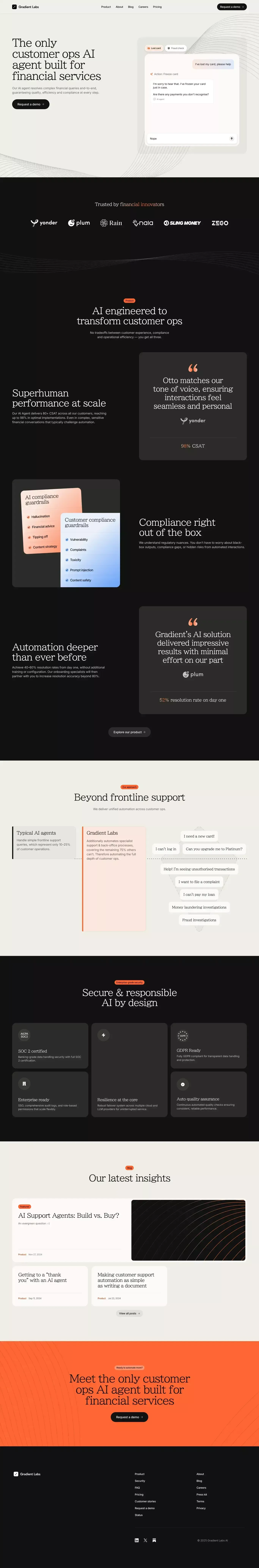 Gradient Labs · The only customer ops AI agent built for financial services - Landing design