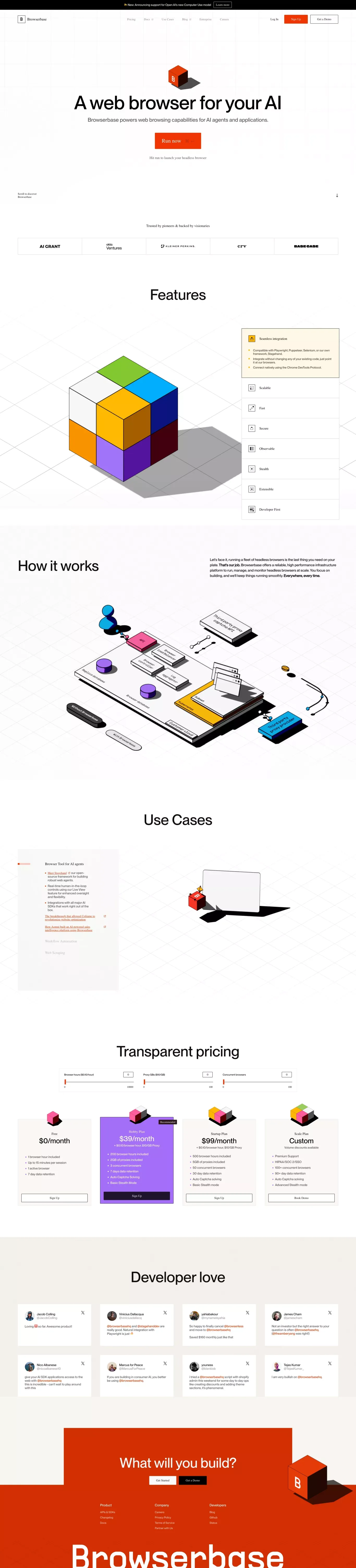 Browserbase: A web browser for AI agents & applications - Landing design