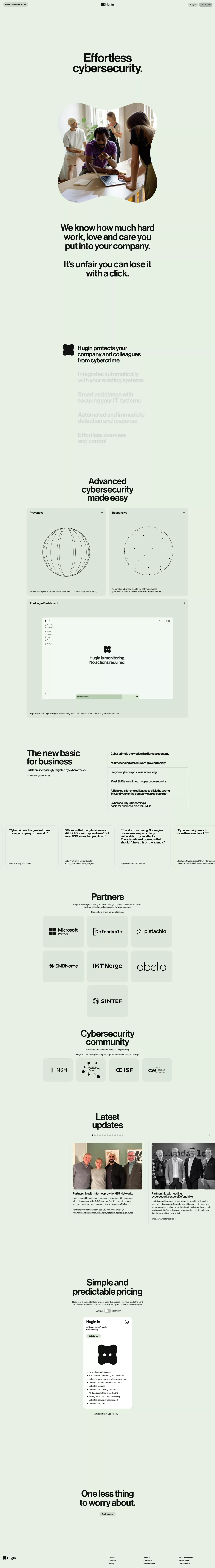 Hugin – Effortless cybersecurity. - Landing design