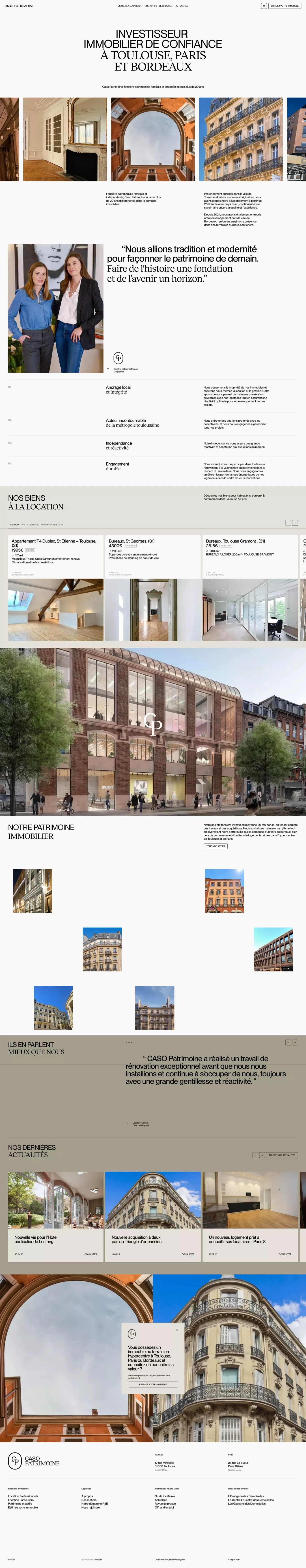 Caso Patrimoine - Foncière familiale & engagée à Toulouse, Paris, et Bordeaux - Landing design