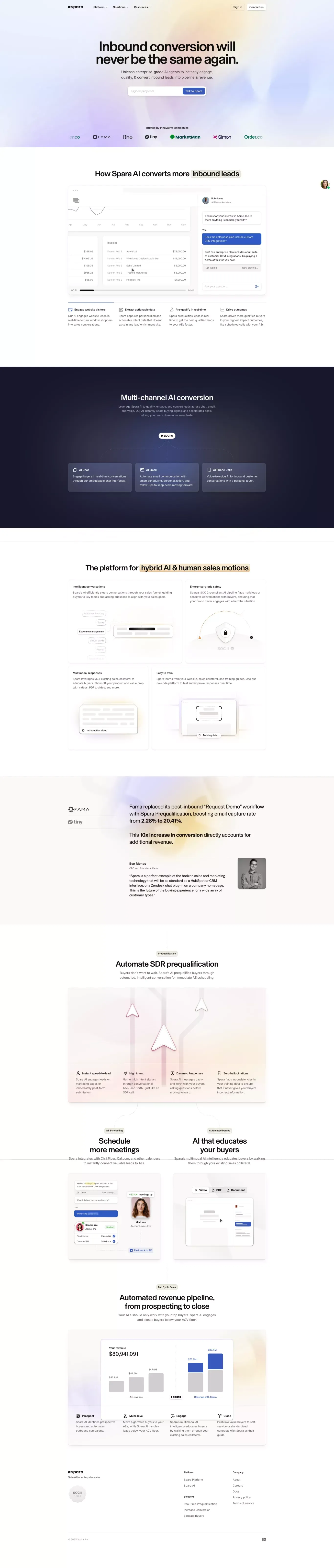 Spara - The AI-powered inbound conversion platform - Landing design