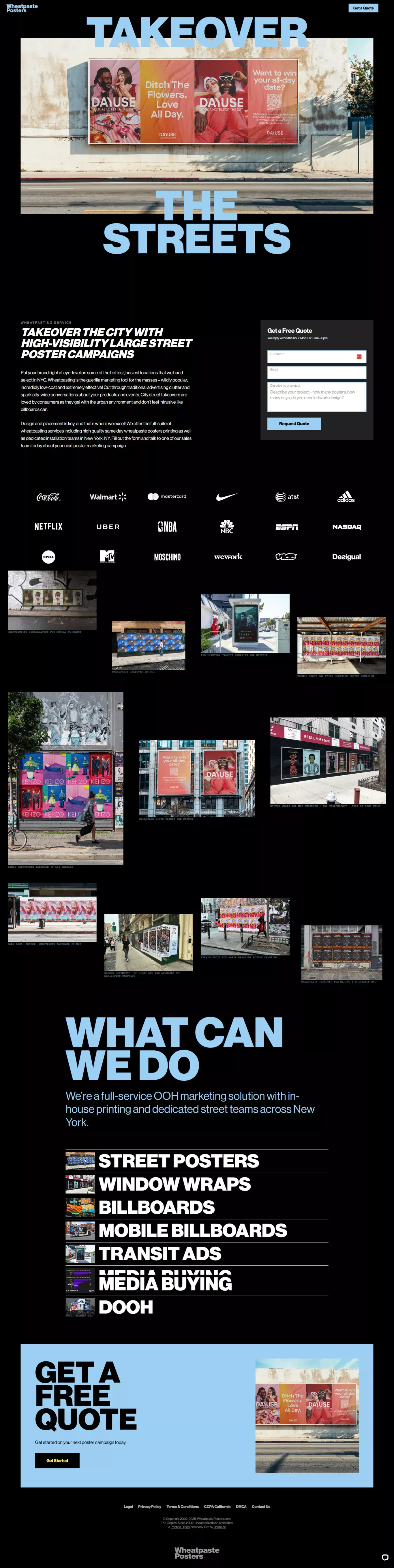 Wheatpasting NYC | Low cost street poster campaigns! - Landing design