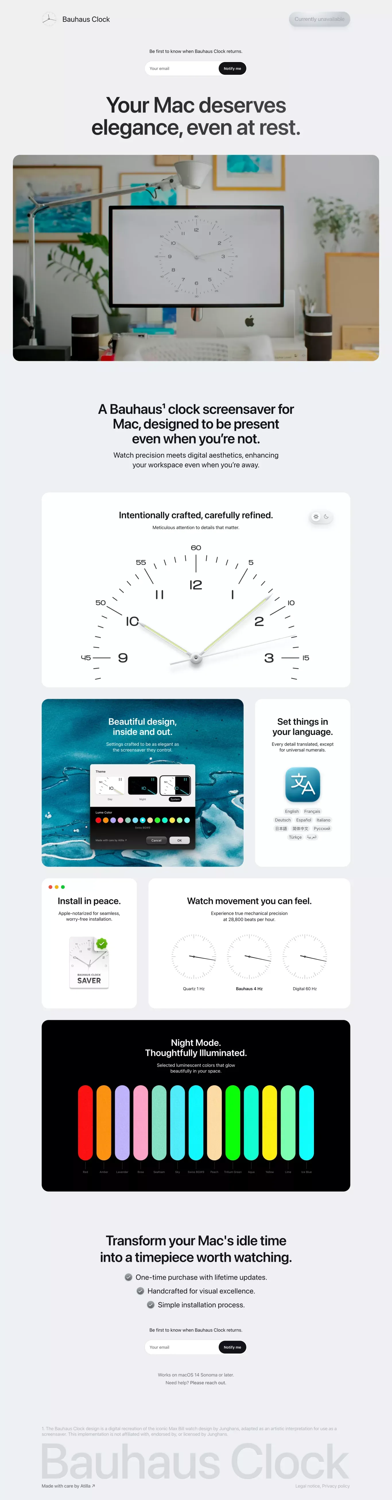 Bauhaus Clock - Elegant Timepiece Screensaver for macOS - Landing design