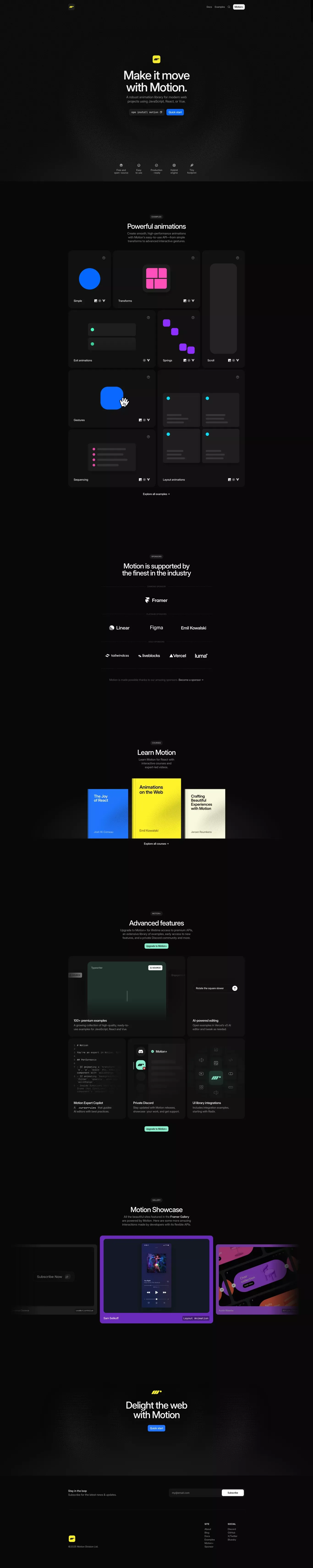 Motion - A modern animation library for JavaScript and React - Landing design