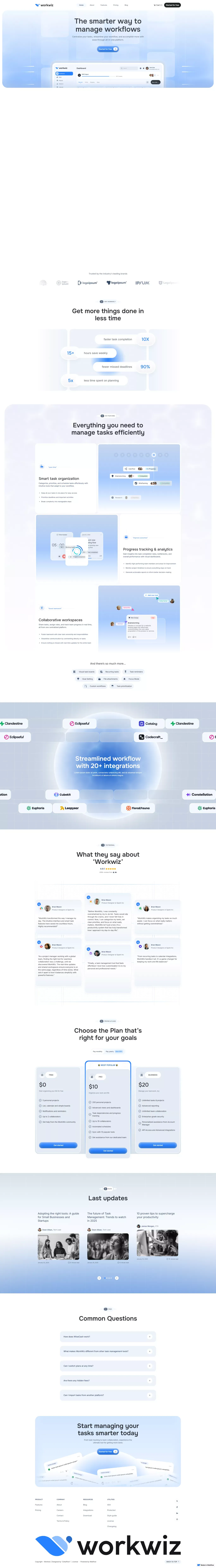 Workwiz - SaaS Task Management Webflow Template | Flowzai - Template design