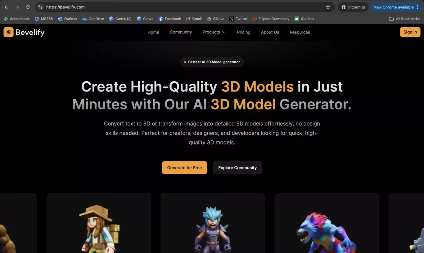 Bevelify - Text and Image to 3D Model Generator - website design