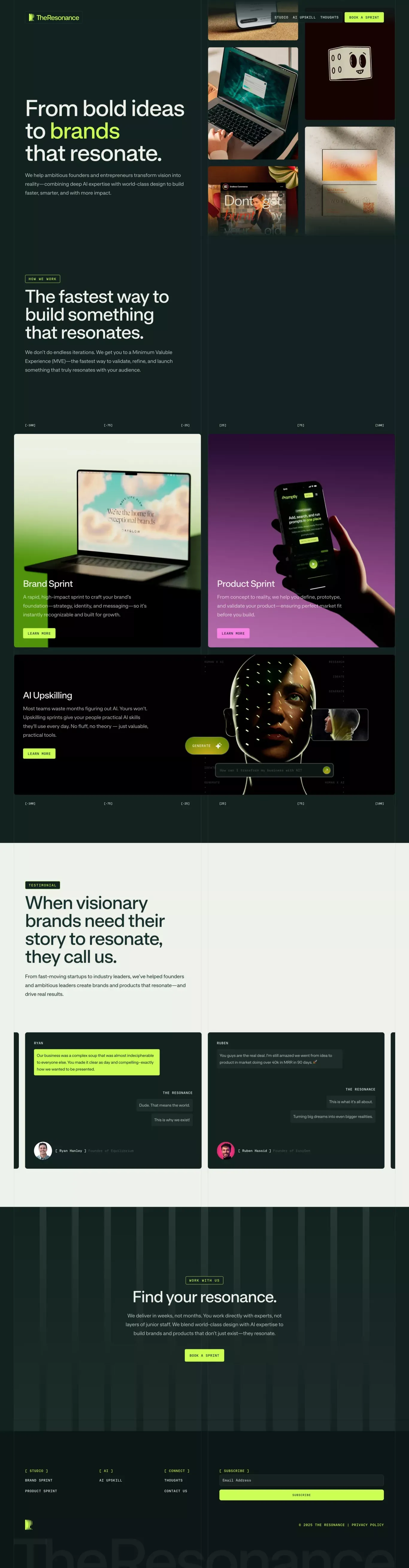 Resonance Studio | From bold ideas to brands and products that resonate. - Landing design