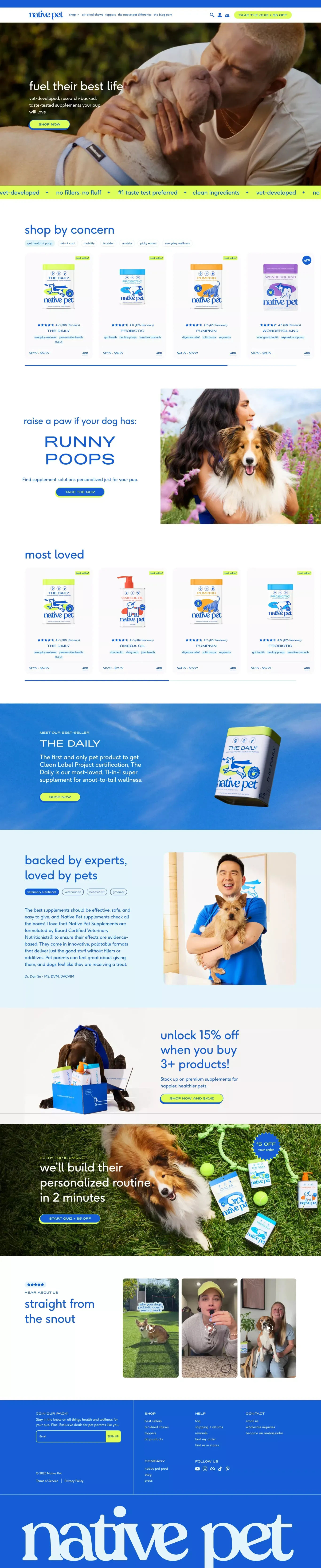 Native Pet Dog Supplements - Ecommerce design