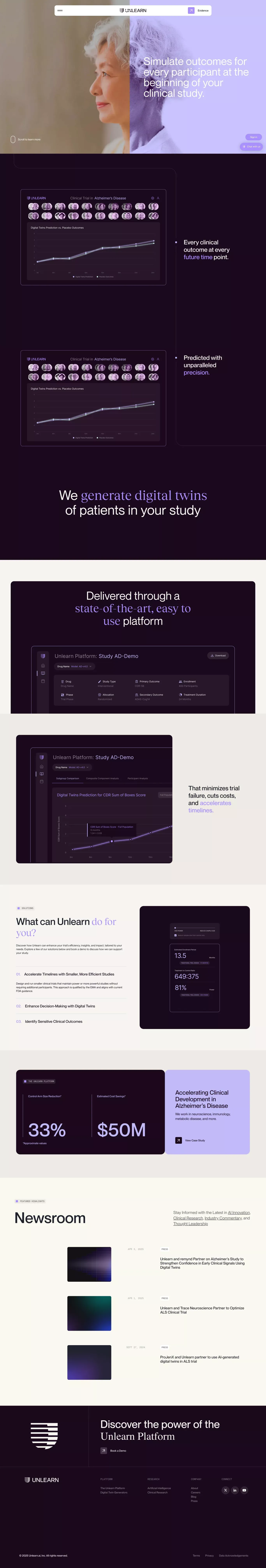 Streamline Clinical Trials with AI and Digital Twins of Patients - Landing design