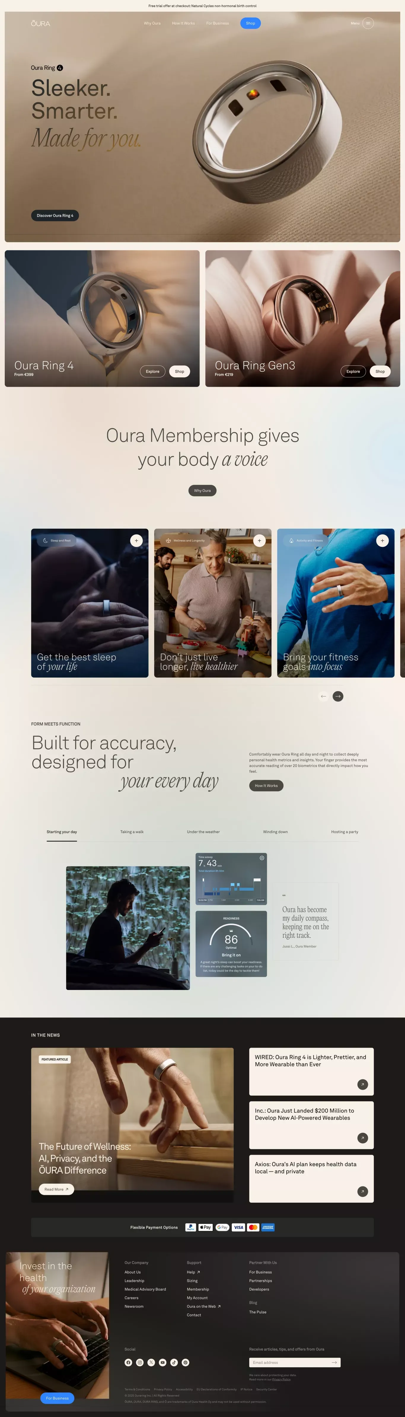 Oura Ring. Smart Ring for Fitness, Stress, Sleep & Health. - Landing design