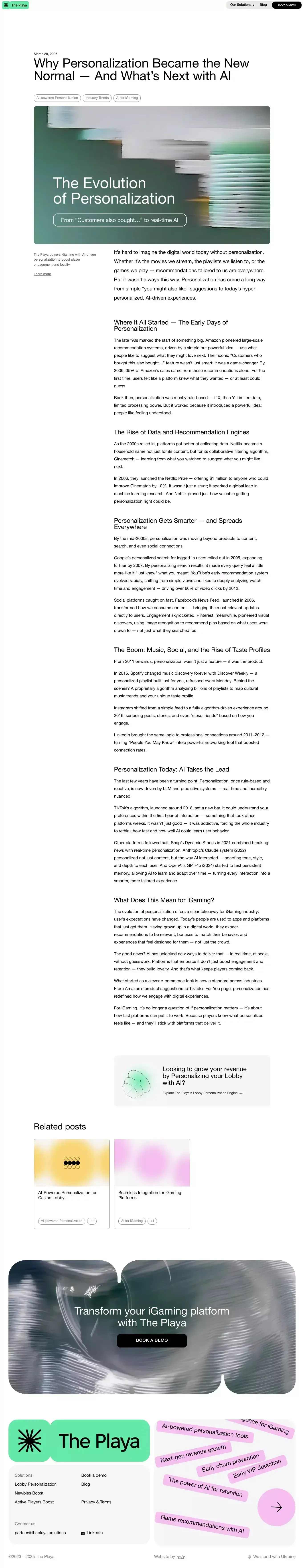 The Playa — AI-Driven Personalization for iGaming - Blog Post design
