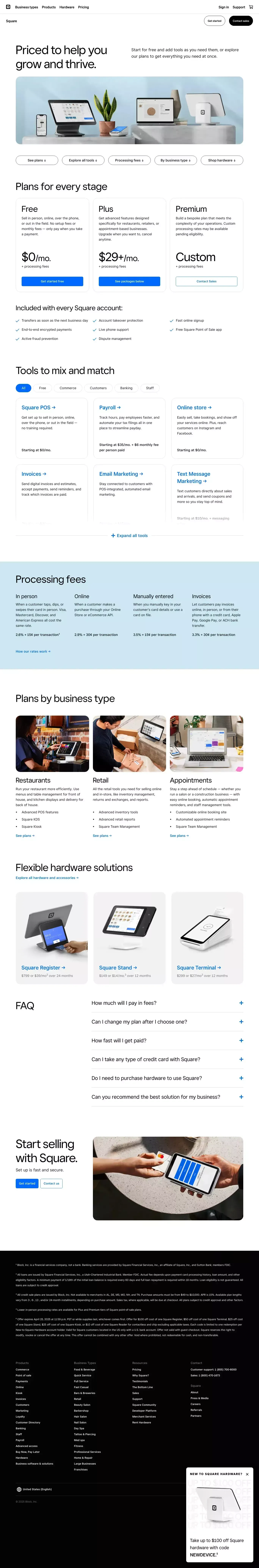 Square Processing Fees, Plans, and Software Pricing - Pricing design