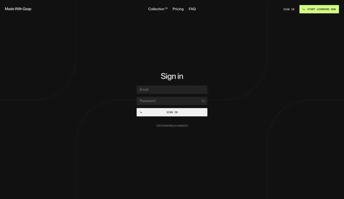 Sign in — Made With Gsap - Sign Up design