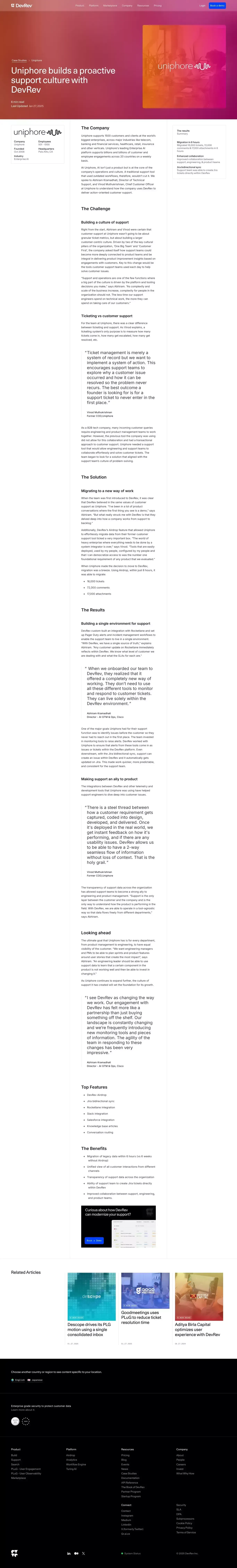 Uniphore builds a proactive support culture with DevRev - Case Study design