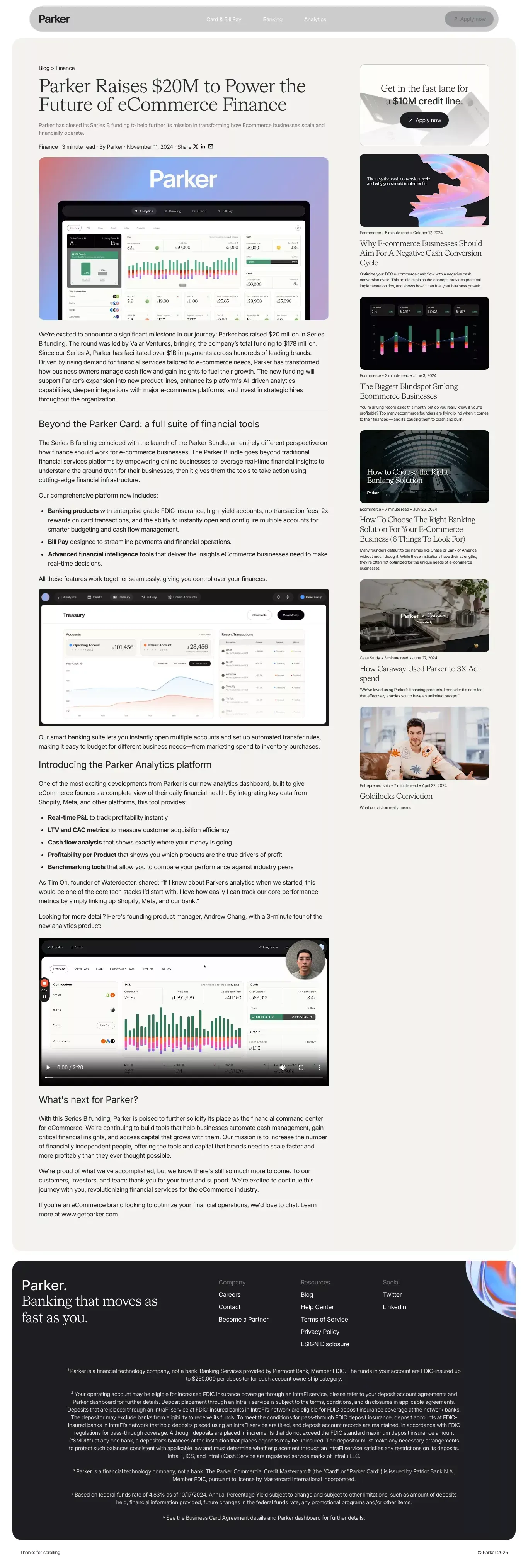 Parker Raises $20M to Power the Future of eCommerce Finance | Parker - Blog Post design