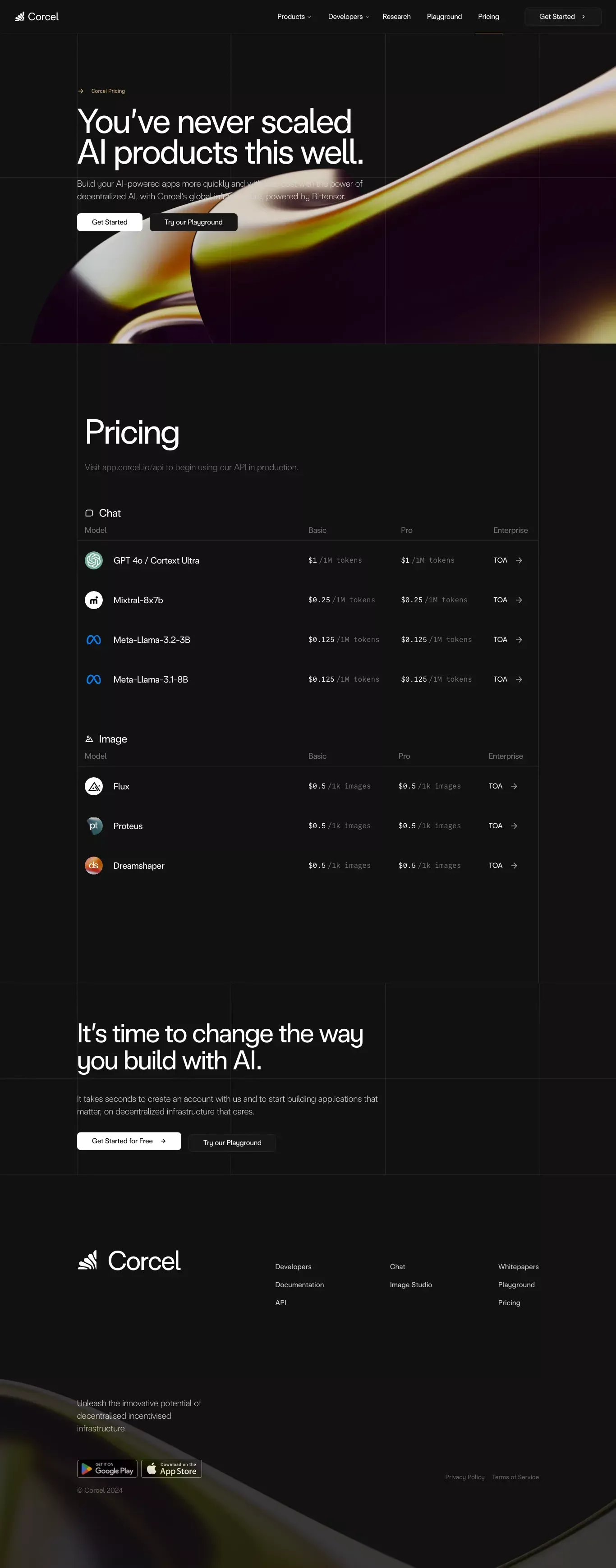 Corcel: API Access to Artificial Intelligence, Decentralized. - Pricing design
