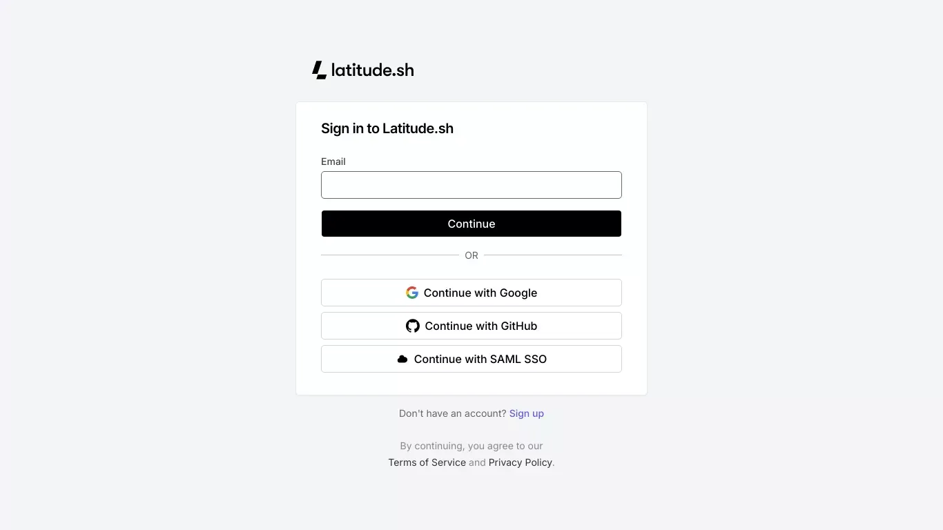 Login – Dashboard - Latitude.sh - Sign Up design