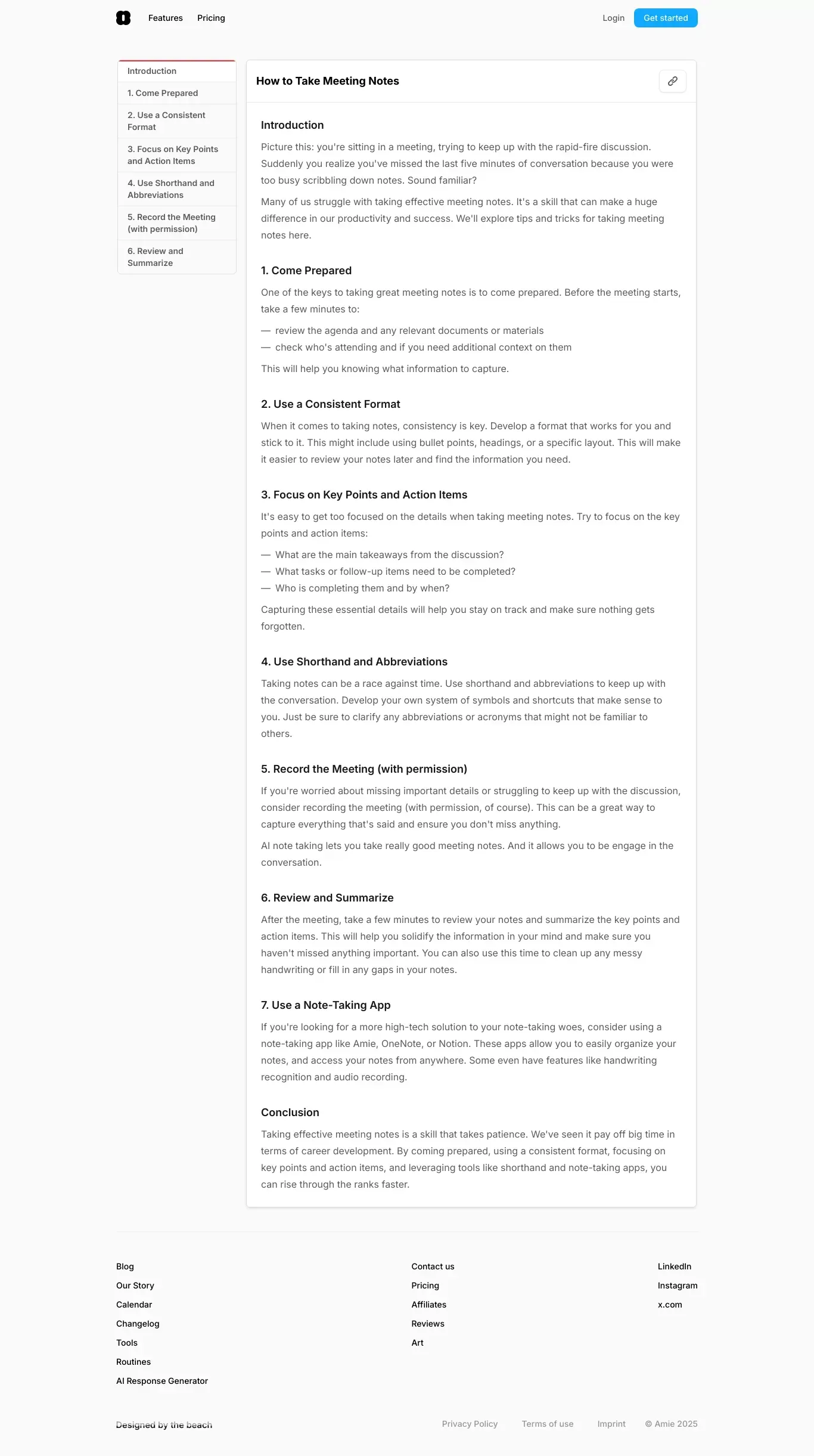 How to Take Meeting Notes - Amie - Blog - Blog Post design
